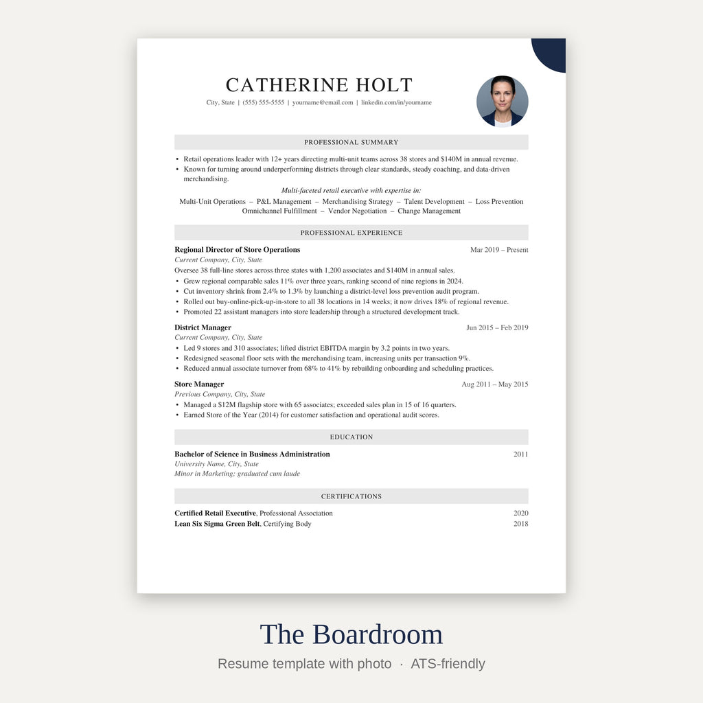 The Boardroom resume template with photo