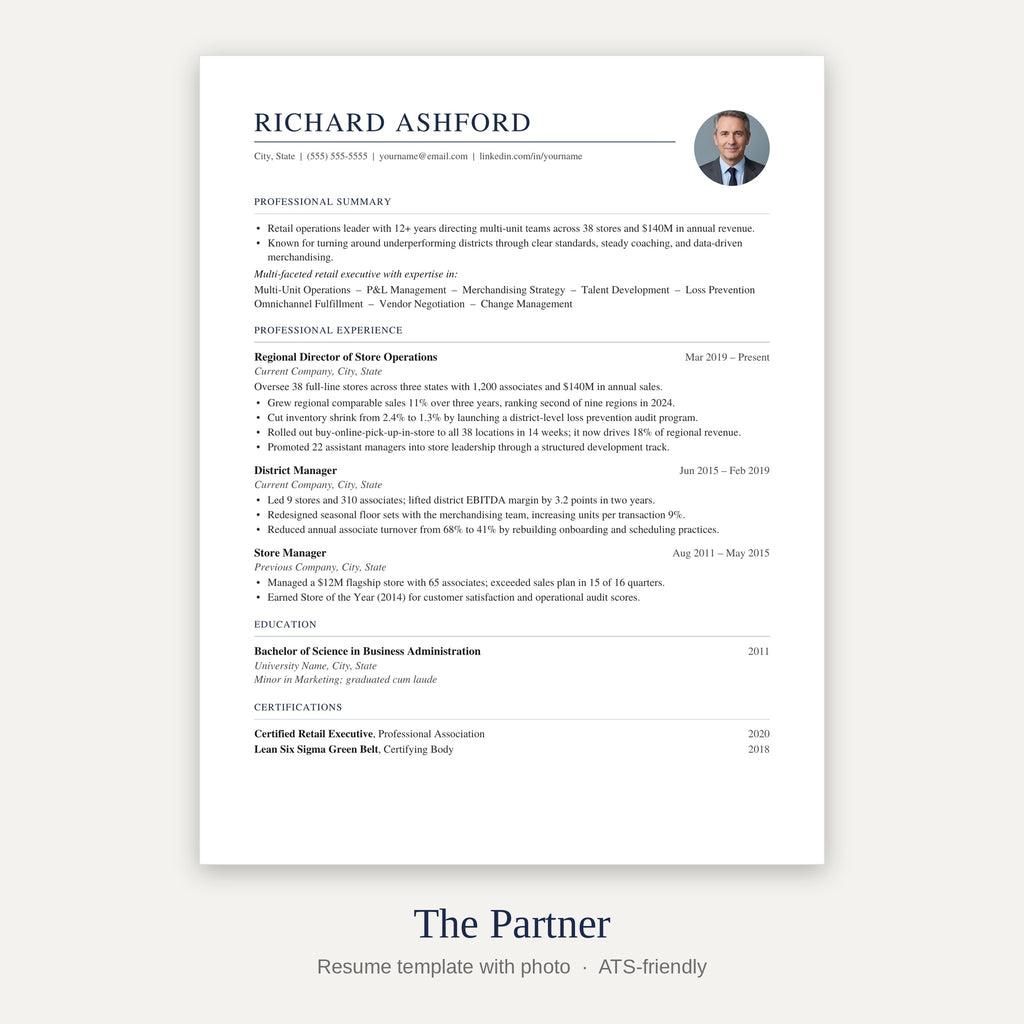 The Partner resume template with photo