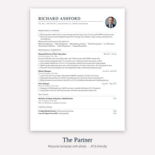 The Partner resume template with photo